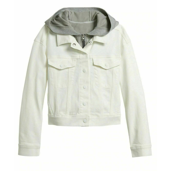 Athleta Jackets & Coats Womens Athleta Hoodie Denim Jacket White